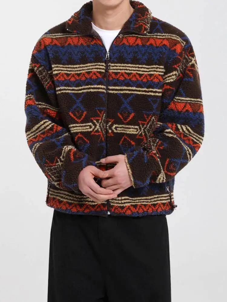 

SYUHGFA Мужская куртка из овечьей шерсти в этническом стиле, утепленная полуводолазка, мужские куртки, осень-зима 2021, свободное мужское пальто, одежда