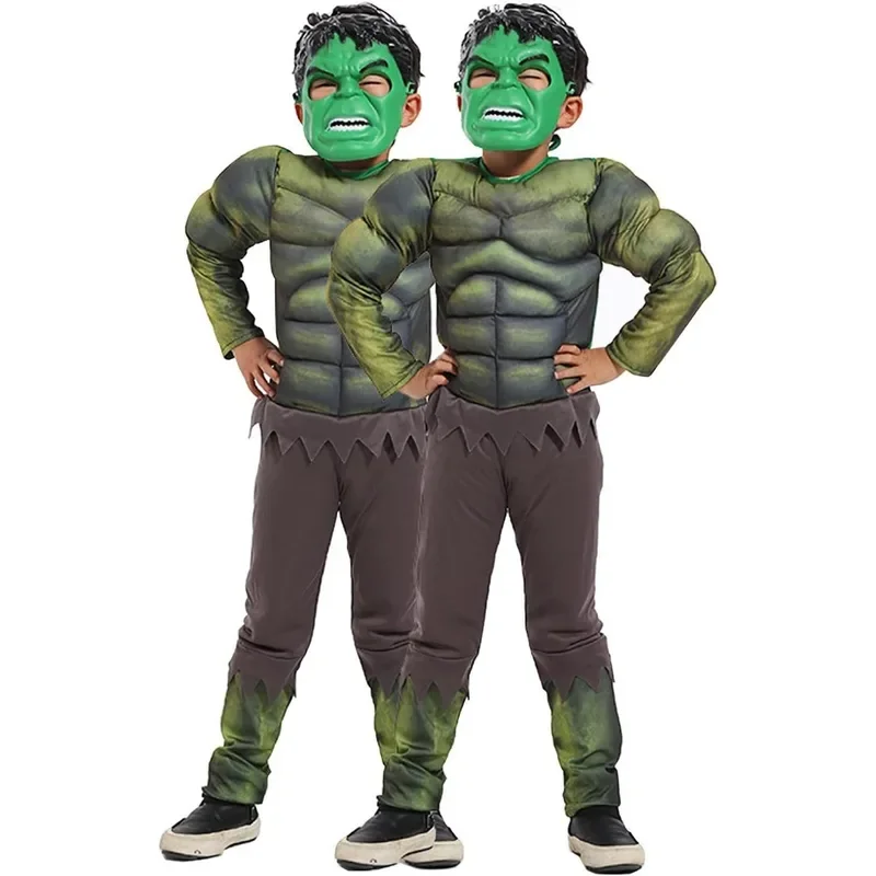 Marvel Hulk Muscle Costume Cosplay Bambini Supereroe Party Body stile 3D Mantello abbinato