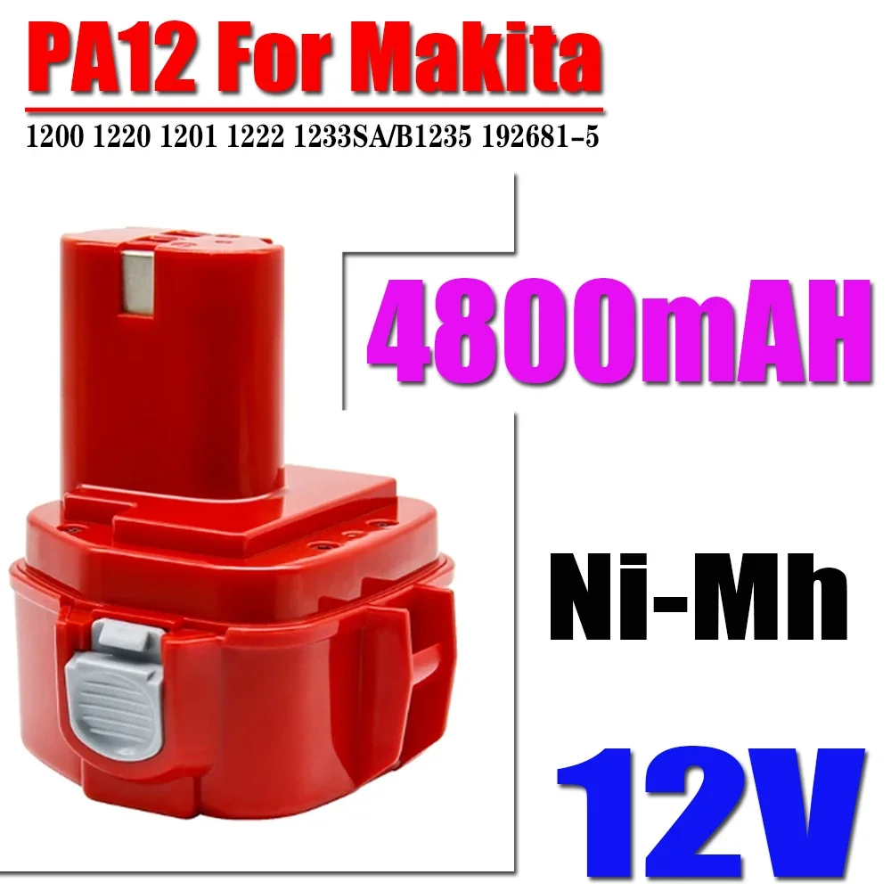 

4800mAh For Makita PA12 Battery 12V Ni-Mh 1200 1220 1201 1222 1233SA/B1235 192681-5 Cordless Tools Replacement Battery