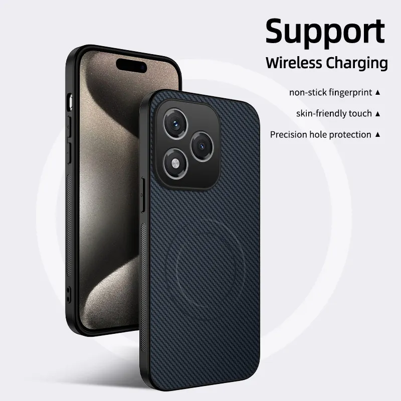 Für Magsafe Magnetische Kabellose Ladehandyhülle für Honor 600 Pro 600Lite Luxuriöse Carbonfaser PU-Leder Schutzhülle
