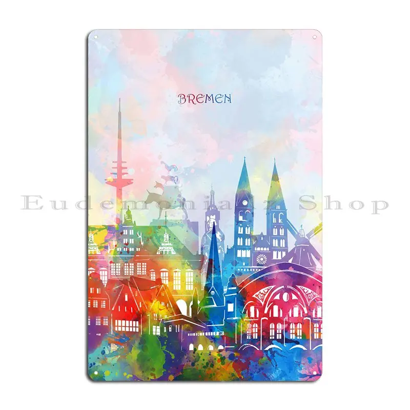 Bremen Cityscape Color Metal Plaque Poster Club Wall Plaque Printing Wall Decor Wall Decor Tin Sign Poster