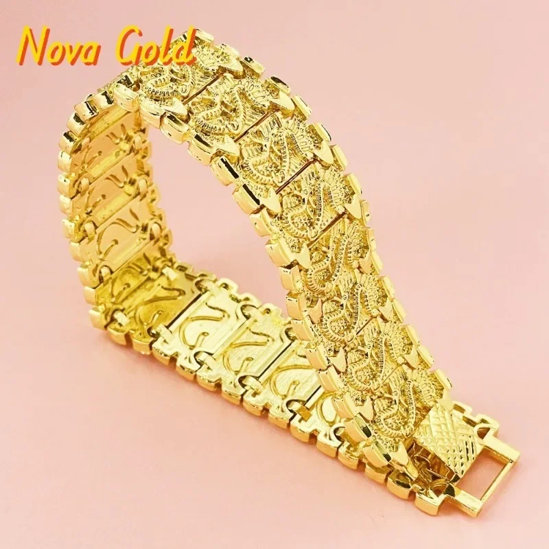NovaGlod 24K Gold AU999 2CM Dragon Bracelet Men - Premium 2CM gold, auspicious dragon, for business & important events