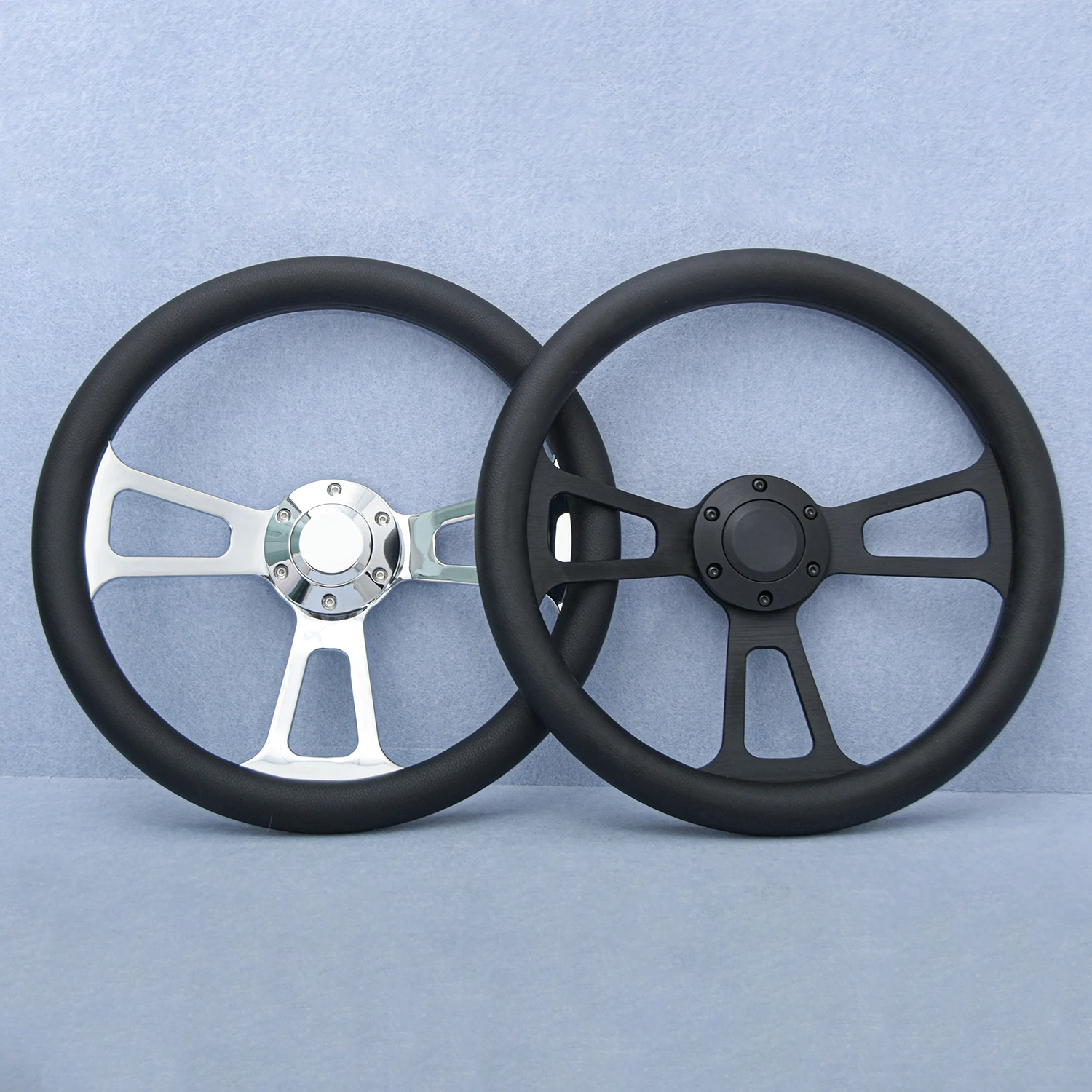 Volante in pelle vintage da 14 pollici con raggi cromati Volante per auto retrò sportivo universale per Chevrolet