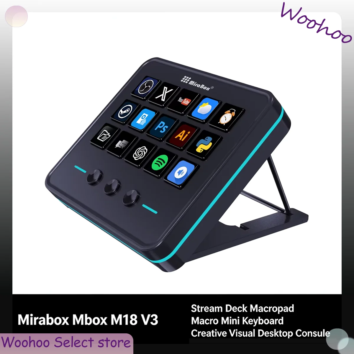 Mirabox Mbox M18 V3 Stream Deck Macropad Macro Mini Keyboard Creative Visual Desktop Console For Live Streaming Content Creator