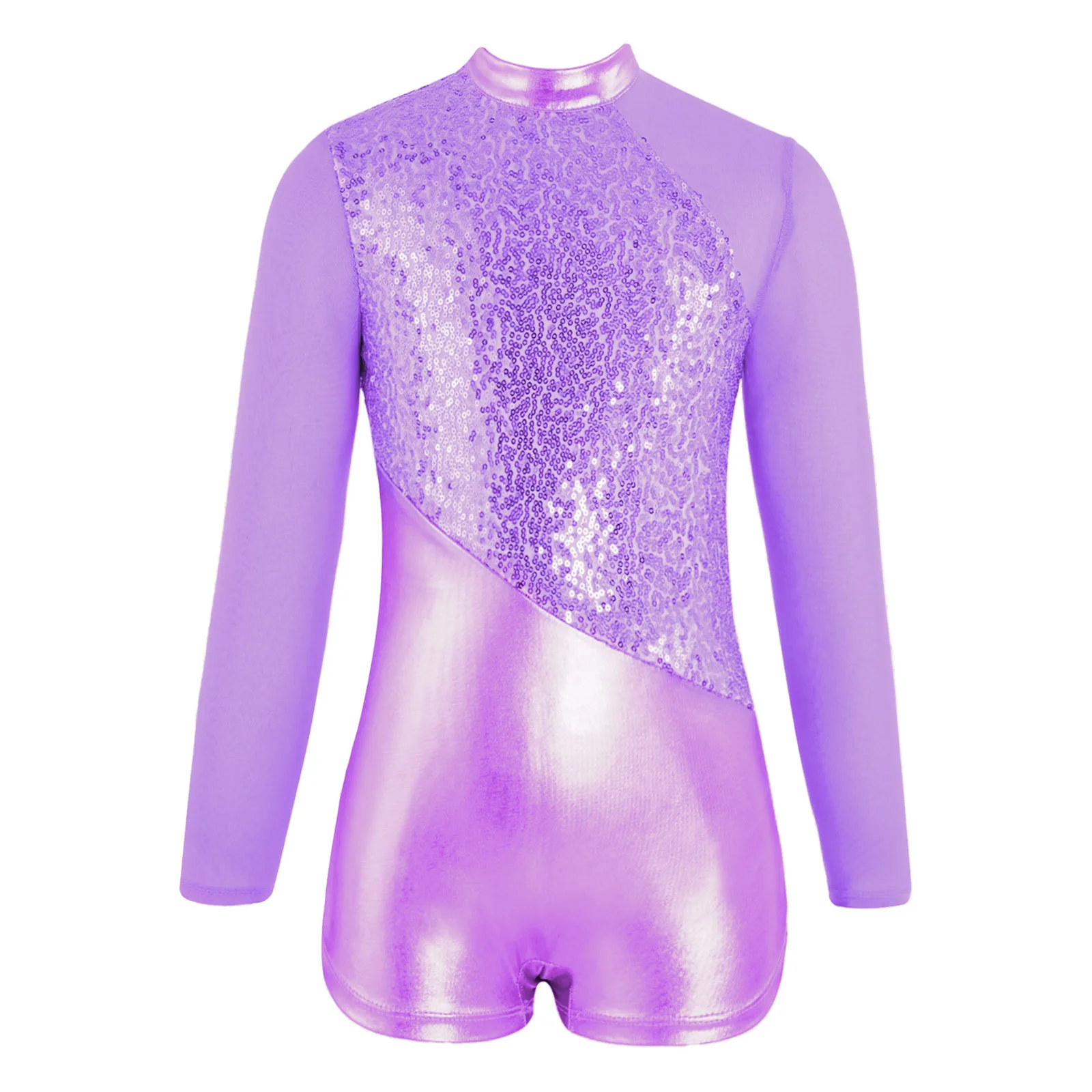 

Kids Girls Figure Skating Gymnastics Leotard Shiny Sequins Long Sleeve Ballet Dance Unitard Jumpsuit Stage Performance Dancewear