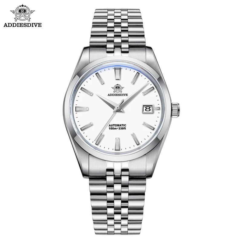 

ADDIESDIVE Automatic Watch Stainless Steel 39mm Business 100m Waterproof Mechanical Watches Calendar Display Men's Watch AD2029