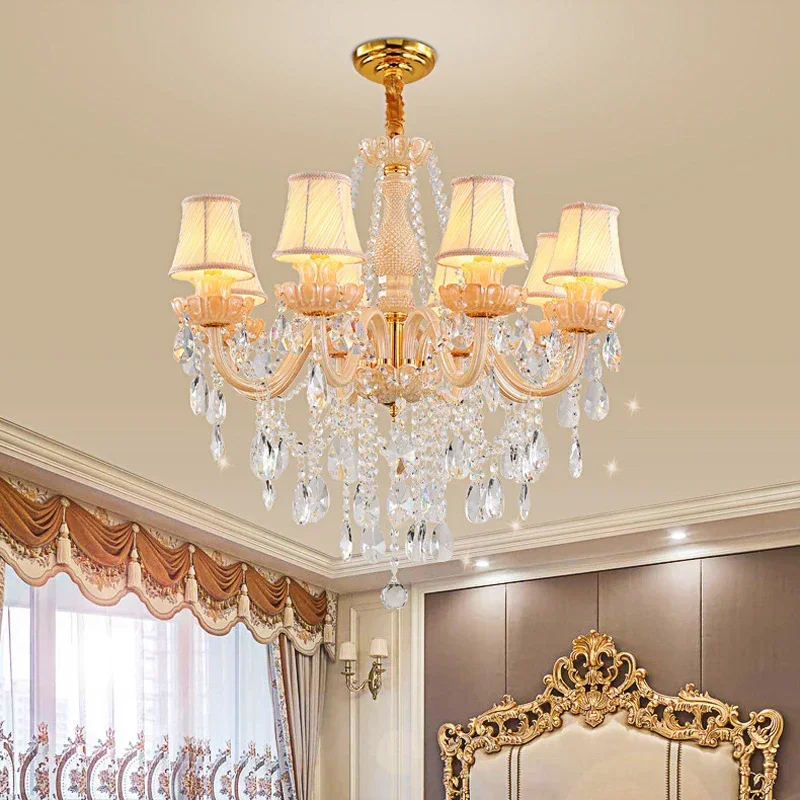 French Elegant Champagne Princess Room Crystal Chandelier European Vintage Villa Hotel Hall Dining Room Bronze E14 Pendent Lamp image 3