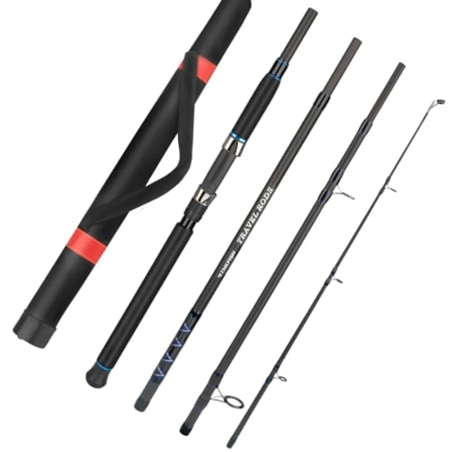 

Saltwater travel fishing rod set for surf and boat use, carbon fiber material, black color, ultra-portable with case bag, 69/79