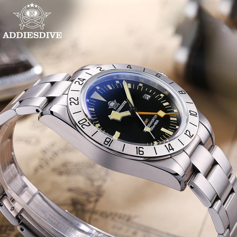 ADDIESDIVE 39mm Watch for Men 20Bar Waterproof Luminous Bubble Mirror Glass Stainless Steel GMT Quartz Watch Relogio Masculino