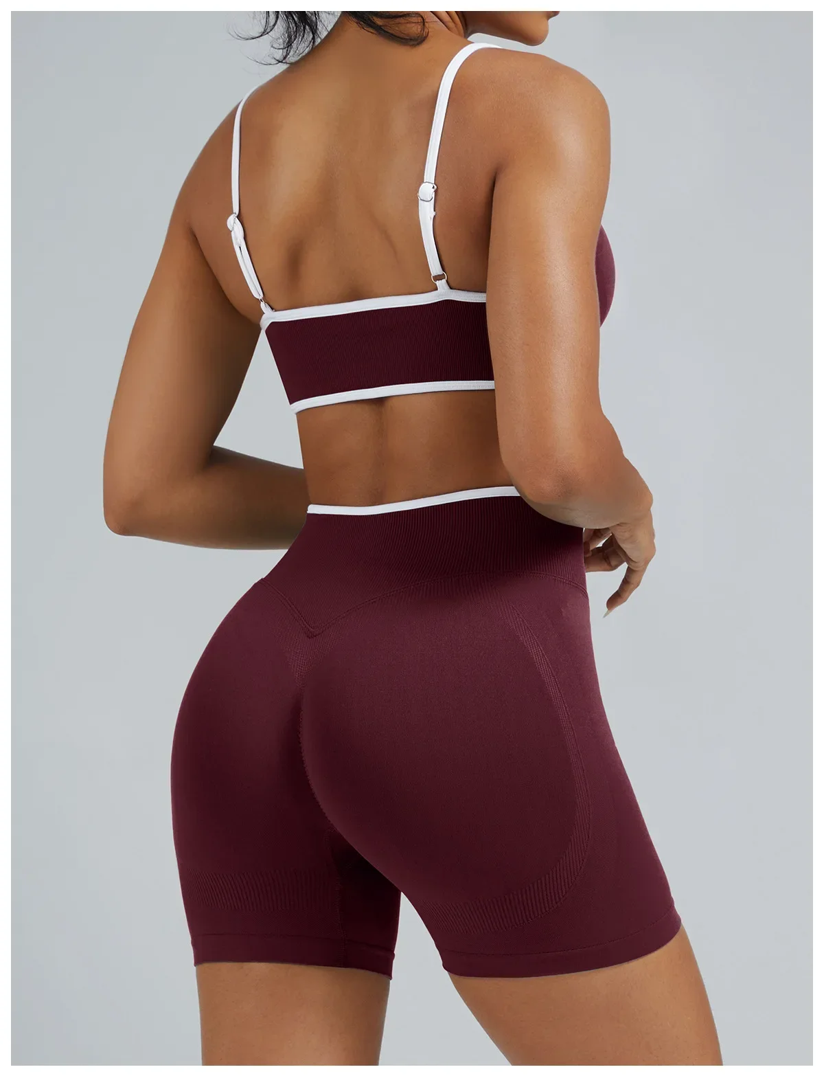 Farbblock-Sport-Yoga-Shorts Nahtlose Hochgeschnittene Sporttights Lauf- und Fitnesshosen Atmungsaktive Schnelltrocknende Sportbekleidung – Detail 9