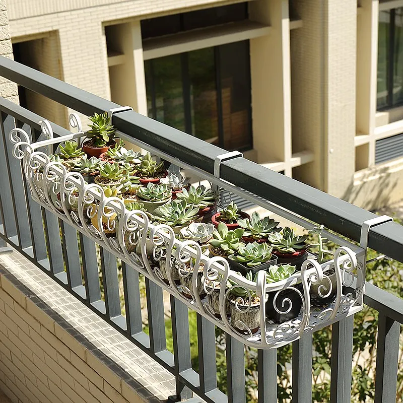 Wrought Iron Balcony Railing Planter Hanging Flower Pot Holder for Succulents