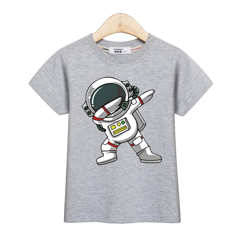 2024 New Children Summer Tops Astronaut Cartoon T-shirt Baby Boys Short Sleeves Shirt 3-14T US Size Clothing