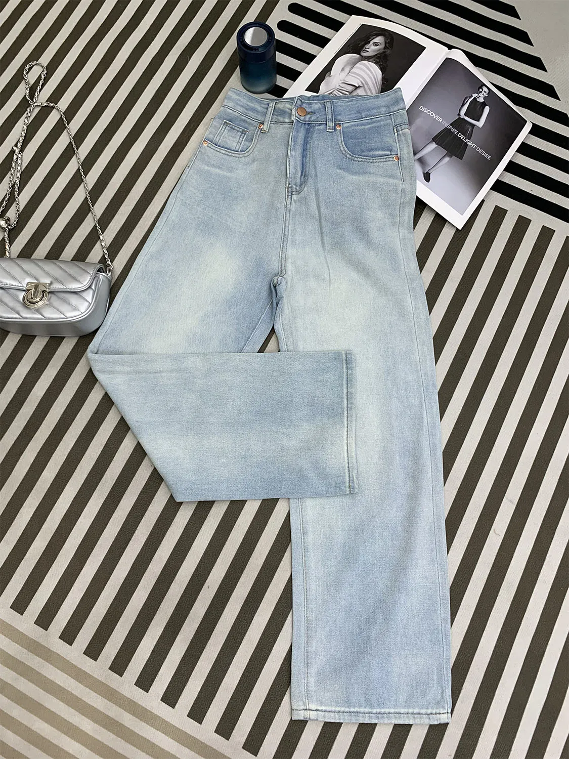 Koreańskie, słodkie, proste, luźne jeansy z szerokimi nogawkami, damskie spodnie z wysokim stanem, wyszczuplające, uniwersalne, codzienne, długie spodnie, modne.