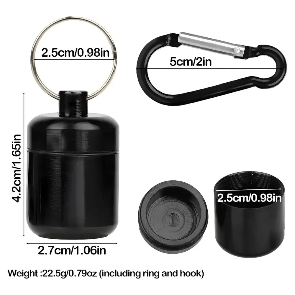 Aluminum Waterproof Pill Box with Sealed Storage, Flat Head, and Keychain for Vitamins Medicine and Fish Oils