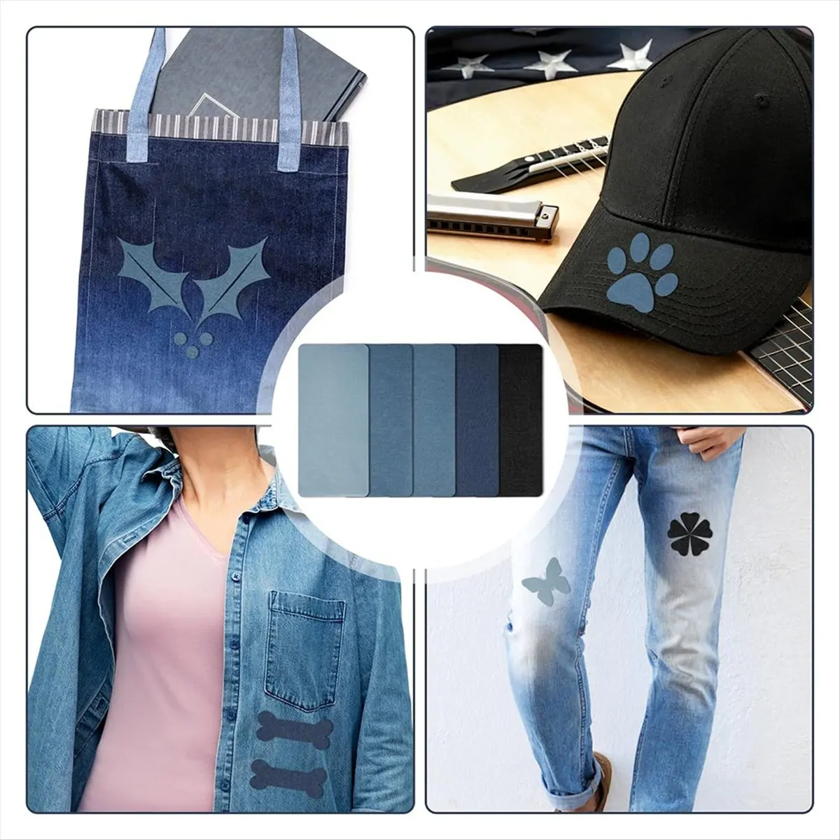 A56K 20pcs Iron on Patches for Jeans, 11 X 5.12 Inch Patch Iron on Mending Fabric Pure Cotton 5 Colors Jeans Repair Patch