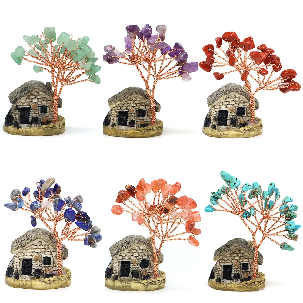 

Crystal Money Tree Natural Stone House Base Healing Quartz Gems Copper Wire Wrapped Crafts Feng Shui Home Decoration Lucky Gifts