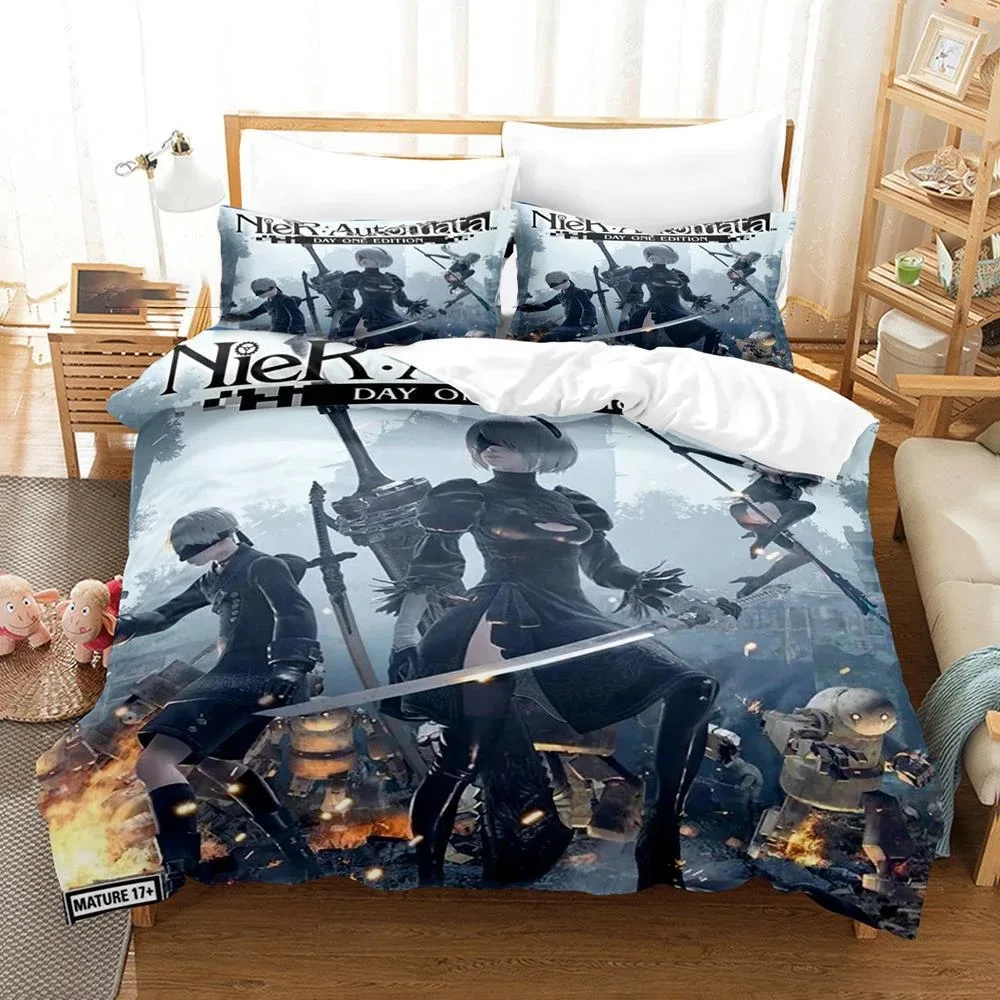 

Game NieR Automata YoRHa No.2 Type B 2B Bedding Set Boys Girls Twin Queen Size Duvet Cover Pillowcase Bed Kids Adult