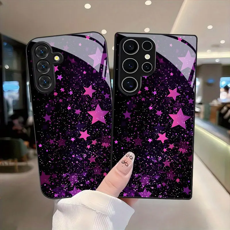 

Simple Pink & Purple Star s26 ultra case Glass Phone Case mobile phones for Samsung Galaxy S26 S25 S24 S23 S22 FE,Ultra,Plus