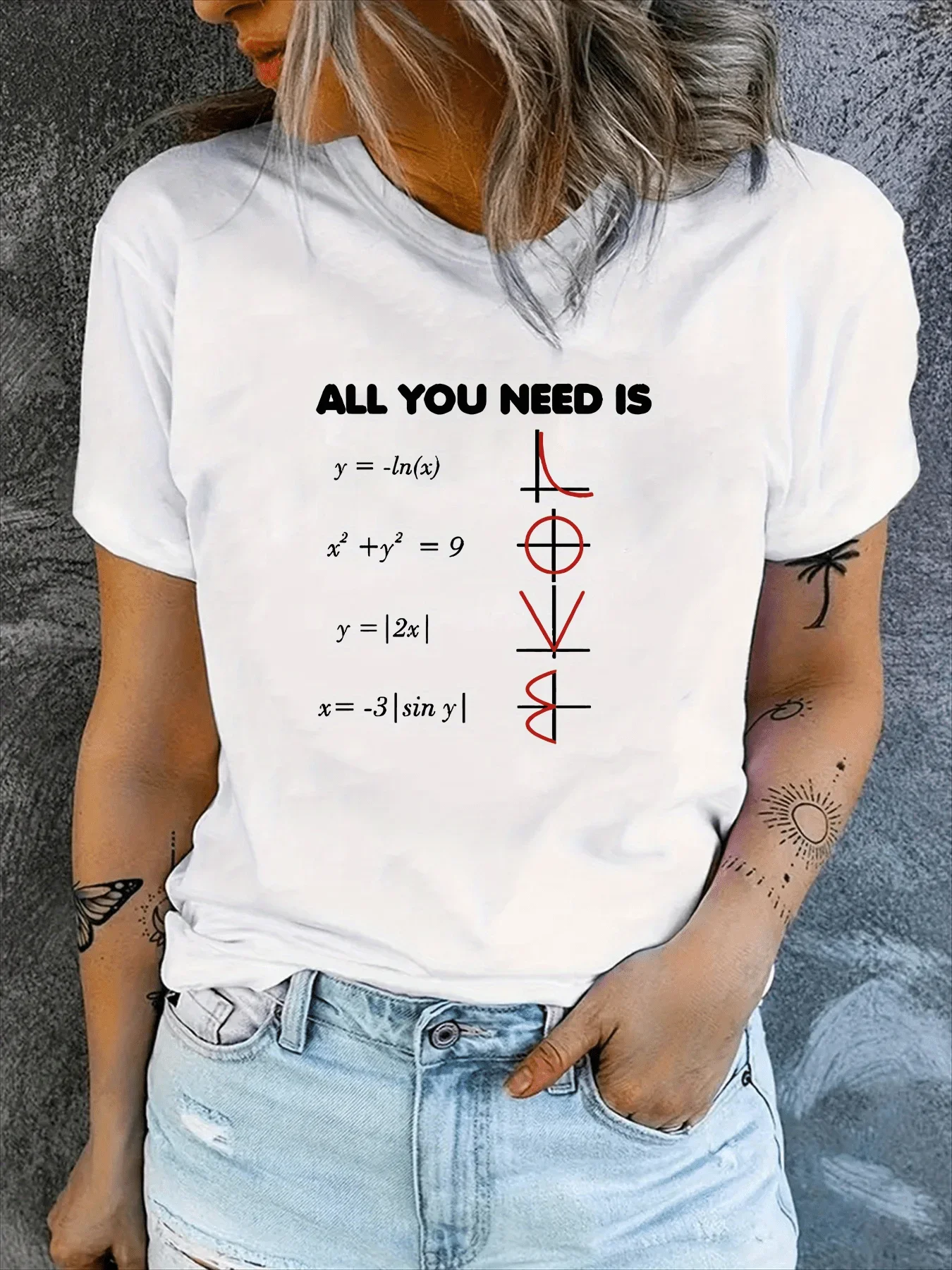 

Sleeve Polyester All-Season Casual Clothing Playful Print Durable Women's White Math Equation Graphic with 3x²=9 & 4y²=16 Design