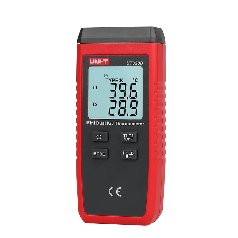 UNI-T UT320A UT320D Mini Contact Type Digital Thermometer Dual Channel K/J Temperature Meter LCD Backlight Data Hold Thermostat