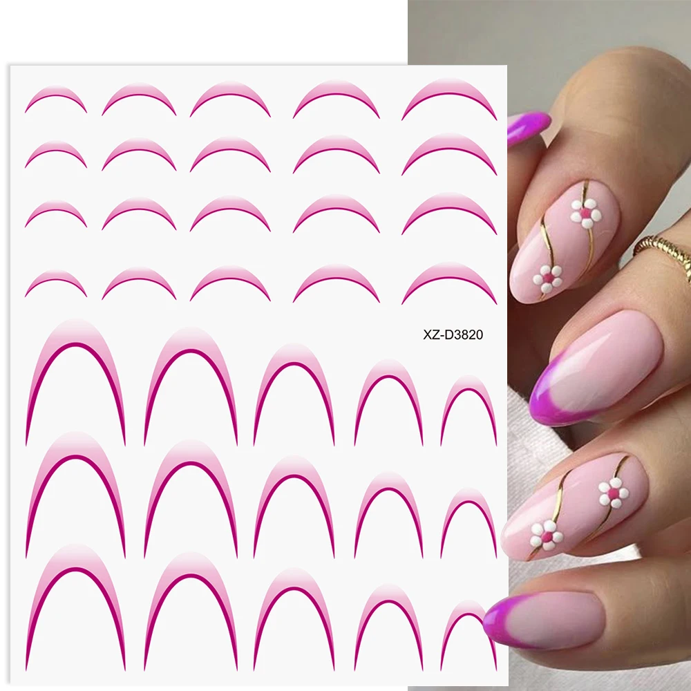 Autocollants pour Nail Art français dégradé, 12 pièces, encre floraison, ligne ondulée, bande, curseur auto-adhésif, décalcomanies ombrées, décoration de manucure, DIY bricolage