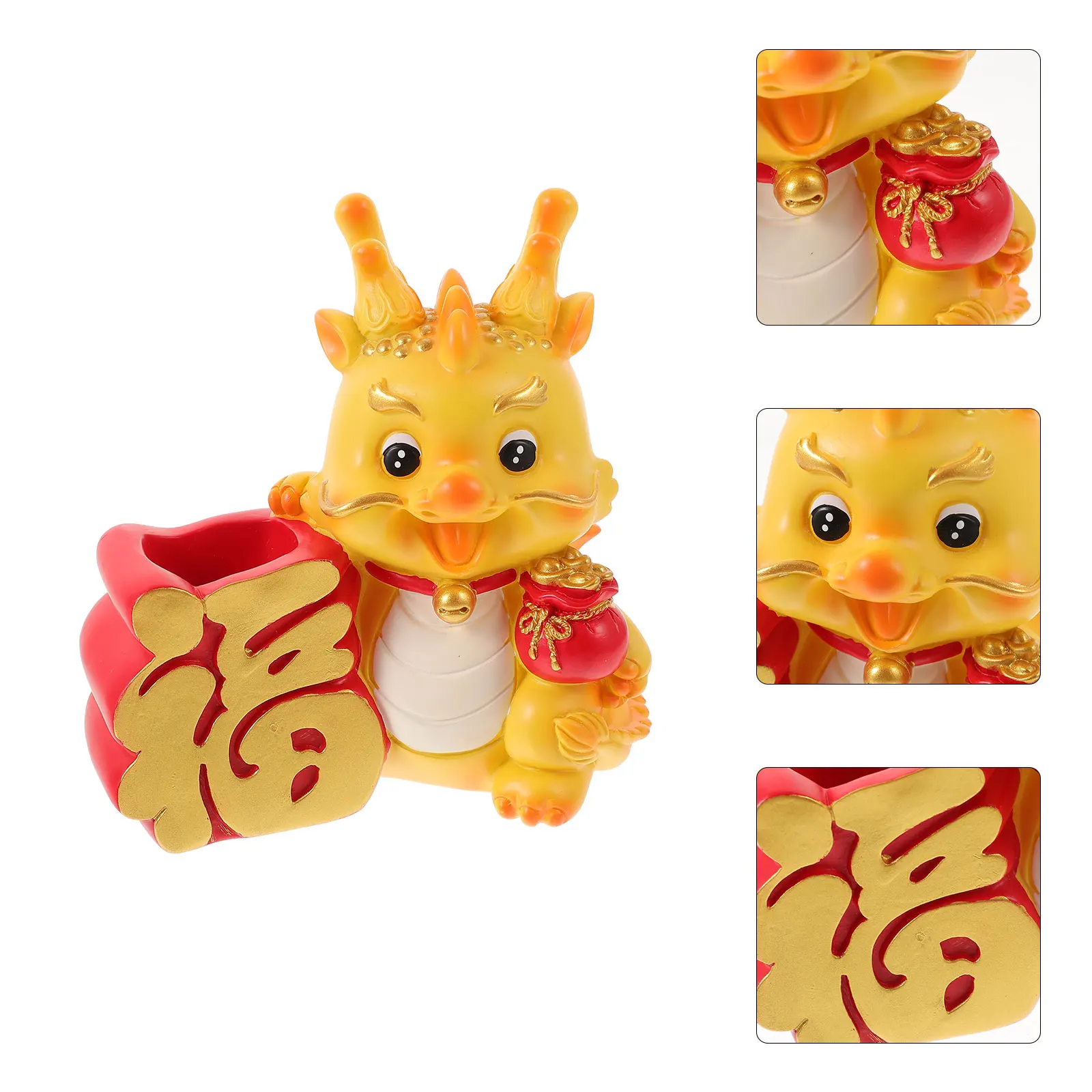 

Year of The Dragon Pen Holder Office Accessories Desk Character for Unique Porch Resin Cups Pencil Holders Organizer