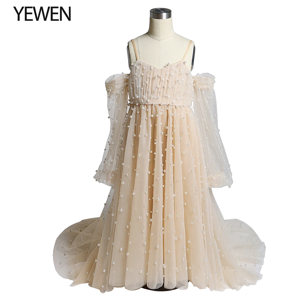 

Tulle Pearls Girls Dress for Photo Shooting Kids Party Ball Gown Flower Girl Dresses Children's Party Dress for Wedding