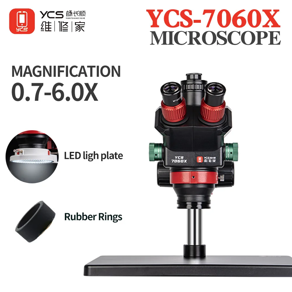 YCS 7060X 0.6-6.0X Microscope with LED Light for Mobile Phone Repair PCB Chip Component Desoldering Inspection Microscope Tool