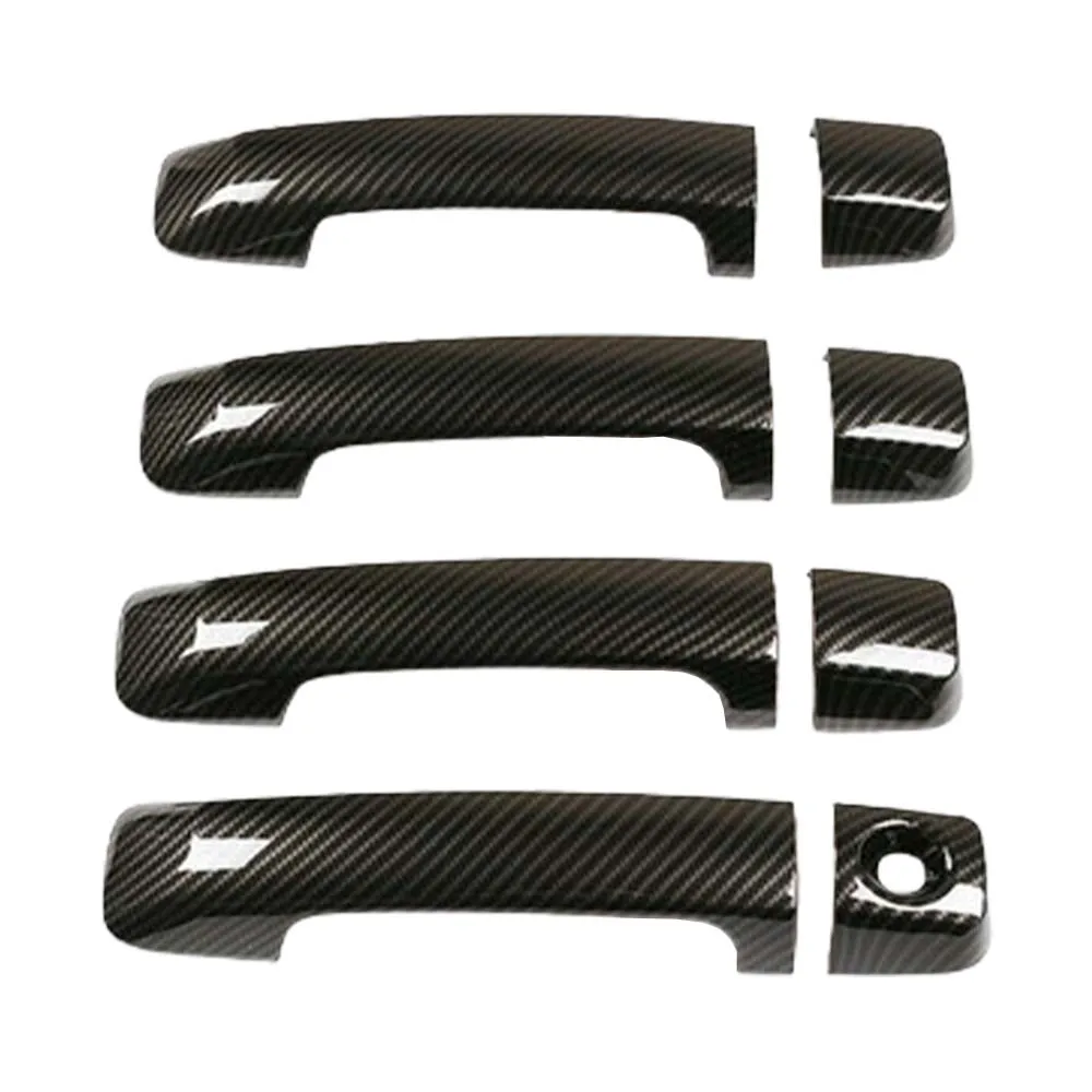 Car Upgrade Carbon Fiber Glossy Black Chrome Silver Door Handle Cover For Toyota Tundra Sequoia 2007-2020 Decoration Styling
