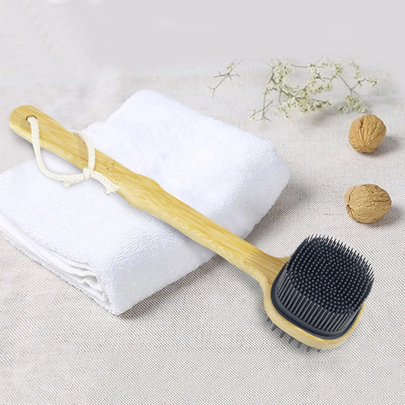 Natural Bristles Back Scrubber Shower Brush With Detachable Long Wooden Handle Dry Skin Exfoliating Body Massage Cleaning Tool