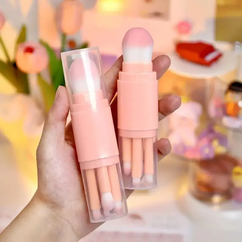 ชุดแปรงชุดแต่งหน้าชุดเล็ก5-in-1ดีไซน์แบบยืดหดได้พร้อมแปรงทรงกระบอกเครื่องมือความงามแบบพกพาที่หรูหราสำหรับใช้ในบ้านและในการเดินทางใช้งานง่าย