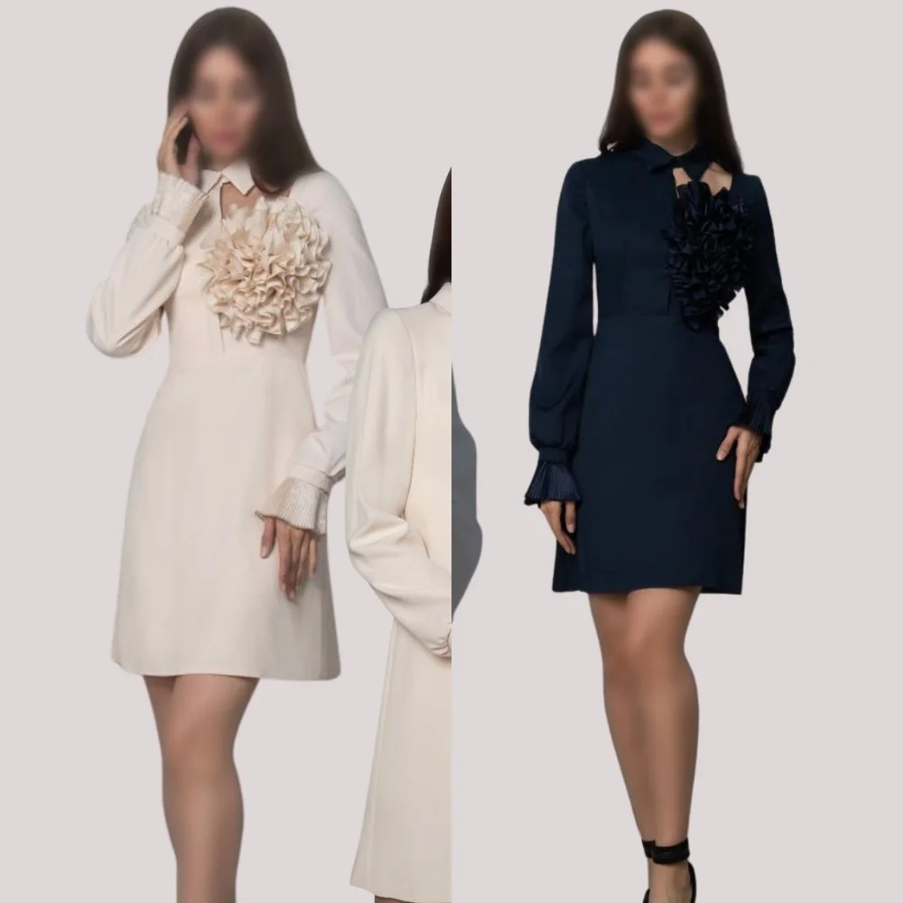 

Customized Modern Style Classic Jersey Handmade Flower Ruched A-line Poretrait Mini Dresses Bespoke Occasion Dresses Fashion