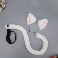 2Pcs/set Plush Cat Fox Ear and Tail Lolita Girl Cosplay Furry Animal Ears Bendable Tail with Adjustable Belt Masquerade Party