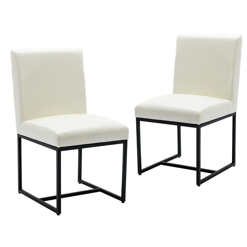 

Upholstered Modern Dining Chairs Set Of 2 Pu Leather Mid Dining Room Chairs Arml Side Chair Comfy Kitchen Chairs With Bla Metal