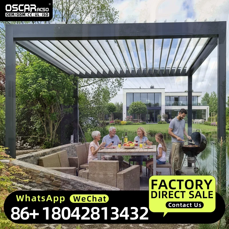Adjustable Aluminum  with Powder Coated Frame and Pressure Treated Wood Roof Optional Screen Wholesale for Garden Patio Backyard