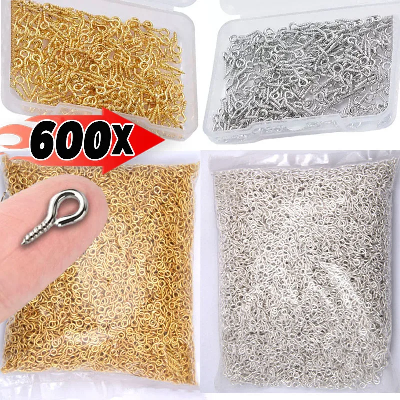 300-600pcs Mini Screw Eye Pins Metal Eyepins Hooks Eyelets Screw Threaded Pendant Clasps Jewelry Findings for Making DIY 8/10mm