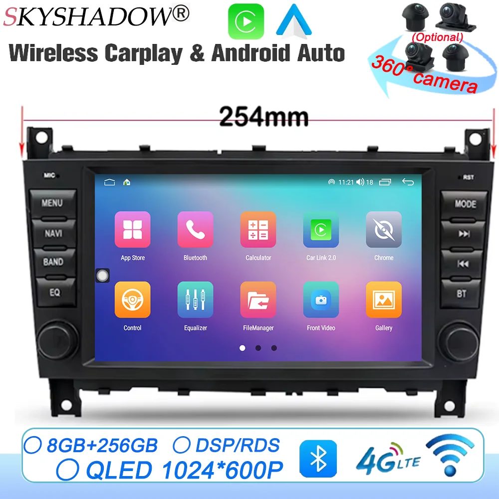 

Carplay Auto Android 14.0 254mm IPS Car DVD Player GPS map WIFI BT RDS Radio For Benz CLK W203 W209 2005-2012 Multimedia Player