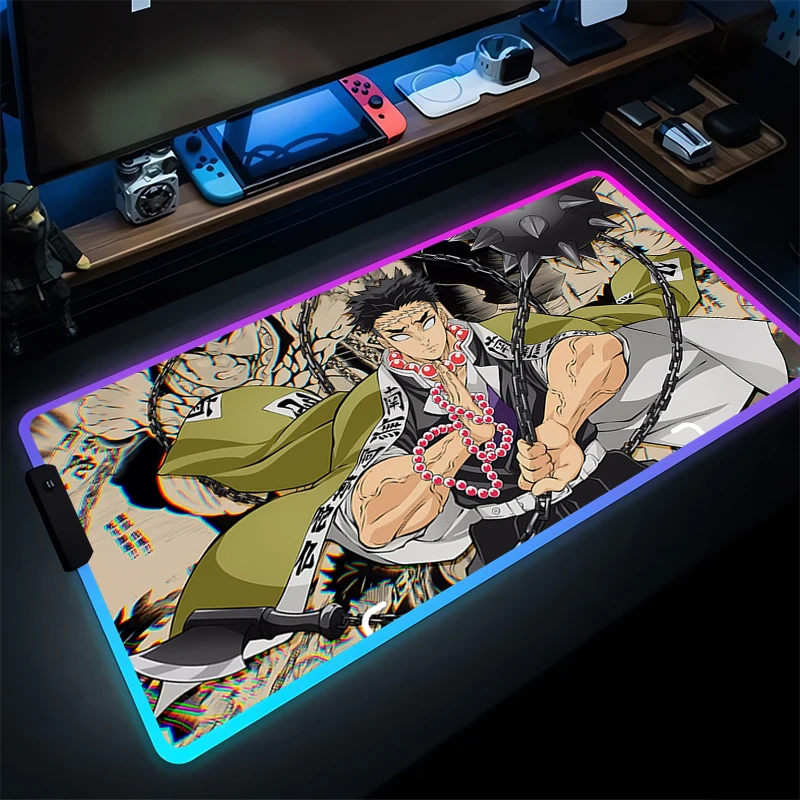 

RGB Mouse Pad Computer Laptop Anime Keyboard Pad Demon Slayer Mouse Mat Himejima Gyoumei Mousepad LED Gamer Decoracion Desk Mat