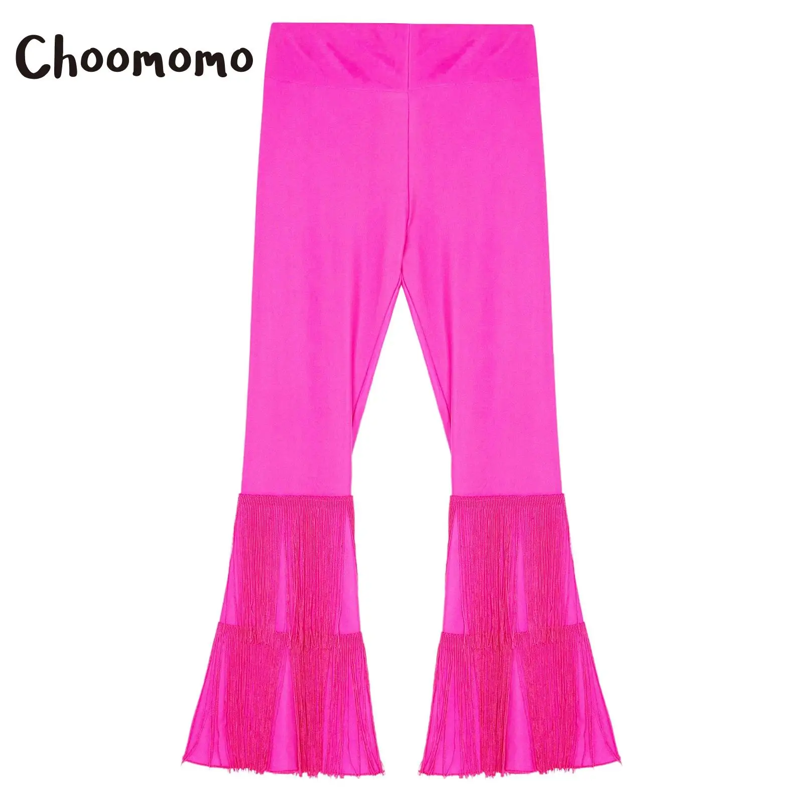 

High Waist Elastic Waistband Bell-Bottom Kids Girls Latin Dance Costume Tassel Modern Salsa Samba Tango Dance Party Pants