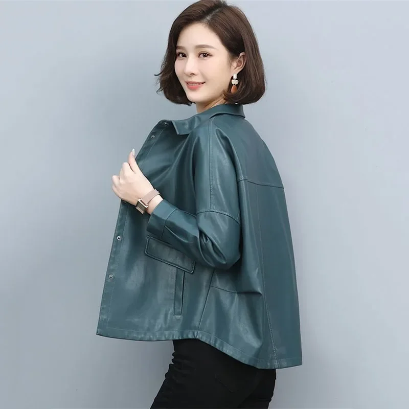 High Quality Lady Leather Clothes 2023 Spring Autumn New Leather Coat Women\'s Motorcycle PU Pi Jacket Outerwear Female Tops