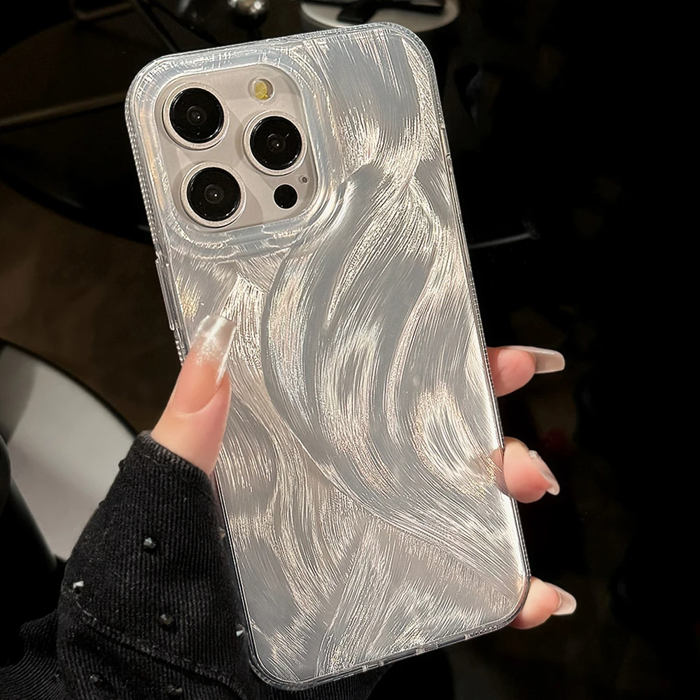 Gradient laser silvery silicone phone case for iPhone 17 16 15 14 13 12 11 Pro Max Air Plus full shockproof soft bumper cover