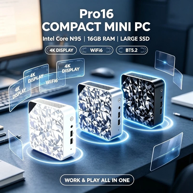 MINI PC Computer Core N95 Desktop Portable Computer 16GB RAM 1TB 2TB M.2 SSD Windows 11 Support 4K HD Mini Gaming Pc