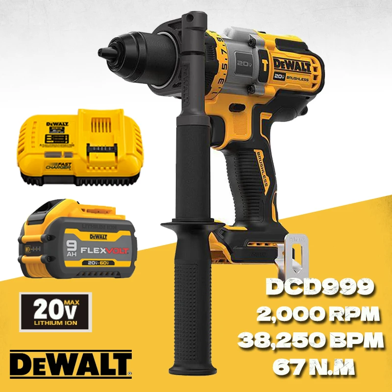 Dewalt Cordless Hammer Drill/Driver Kit 20V Flexvolt Advantage 2000RPM Impact Electrical Drill Brushless Motor Power Tool DCD999