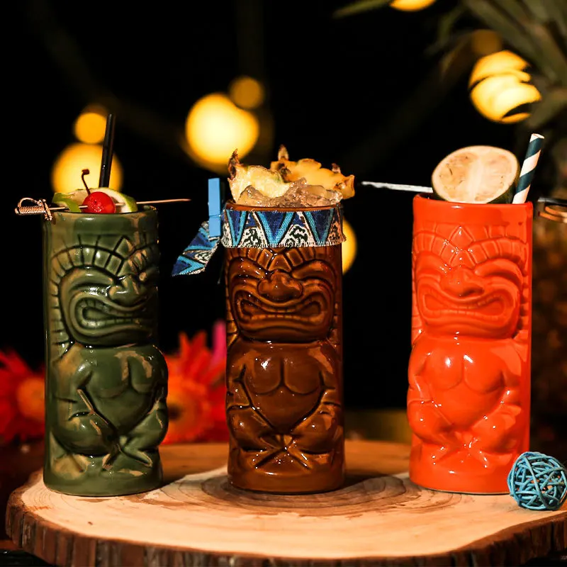 350ml-700ml Hawaii Tiki Mugs Cocktail Cup Beer Beverage Wine Party Mug Ceramic Easter Islander Zombie Skull Tiki Mug Bar Tool