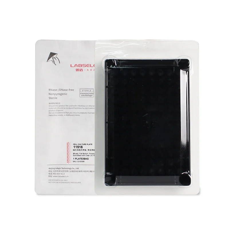 LABSELECT 96-Well Cell Culture Plate, Black Plate and Black Bottom, 11516