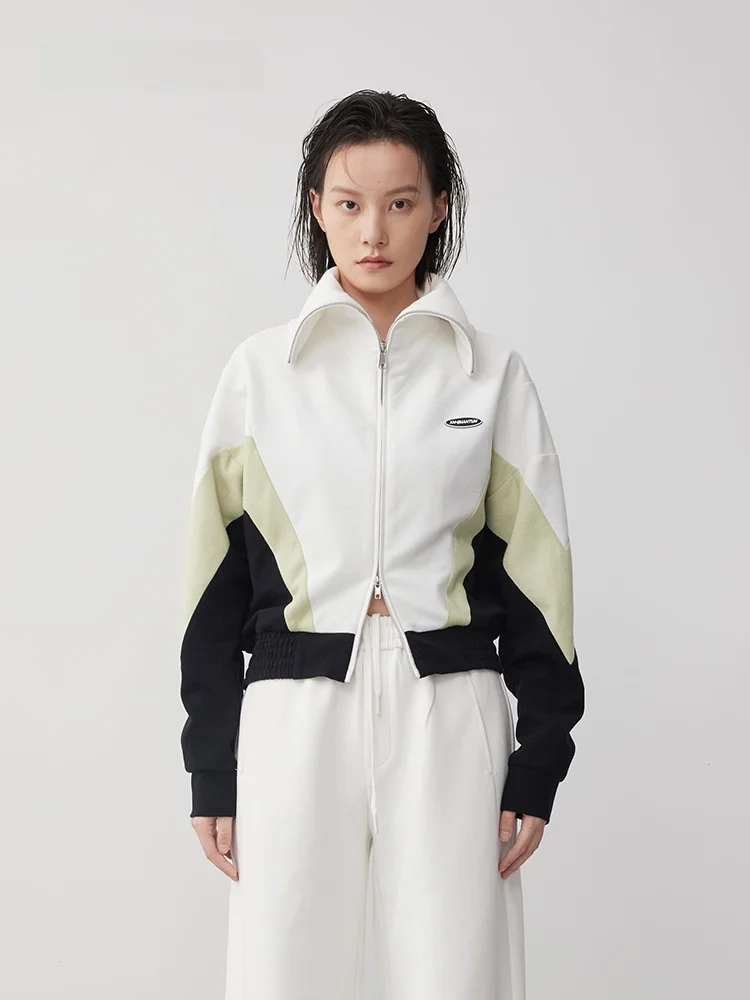 

XMOOM2024 Spring New Color Blo Double Zipper Large Collar Sweatirt Jaet Women's Faion ort Outerwear Polyester Cotto...