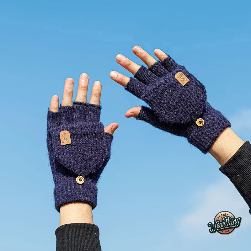 1 paar Winter Frauen Gestrickte Handschuhe Finger Handschuhe Verdicken Warm Touch Screen Für Männer Frauen Warme Halbe Finger Handschuhe Geschenke