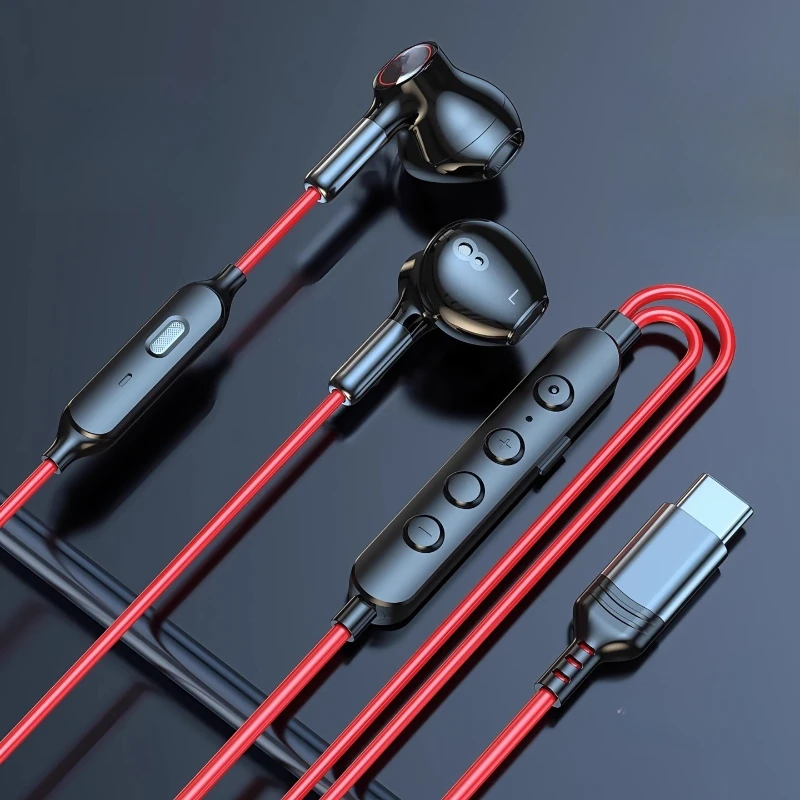 

Digital wired headset HiFi microphone sing k song earphone monitor game half in ear