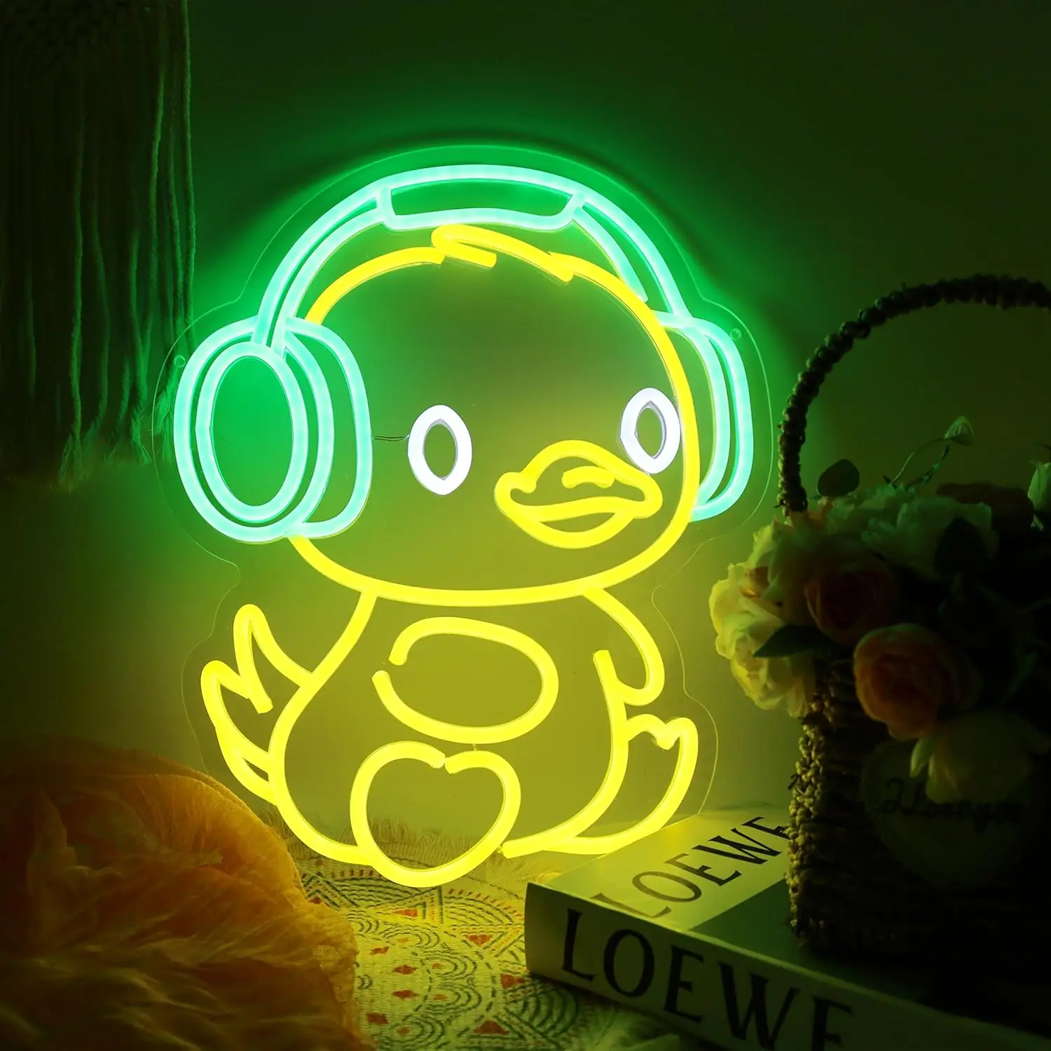 Music Duck Neon Sign Baby Duck LED Light Up Sig for Game Room Wall Decor Dimmable Neon Bar Sign Music Concert Man Cave Wall Art