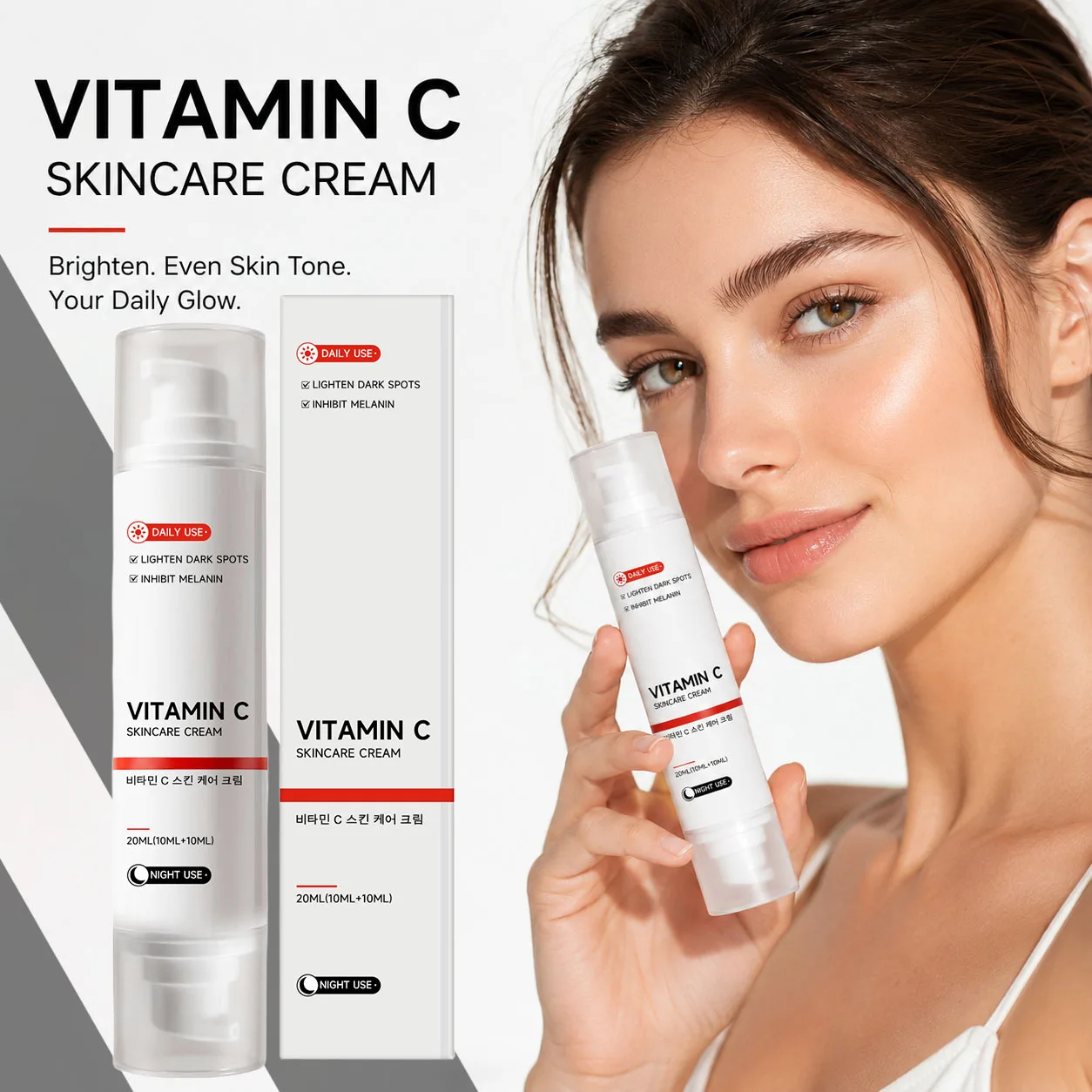 Vitamin C Brightening Ampoule For Dull Uneven Skin Tone Dual Effect Firm Lift Skin Minimize Pore Lightweight Brighten Face Cream
